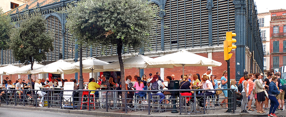 Street dining at Mercado de Ataranza Malaga Spain