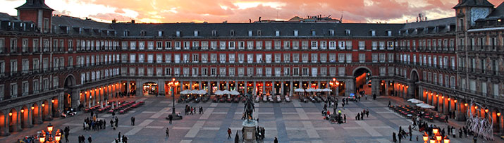 Night time at Plaza Mayor, Madrid Spain