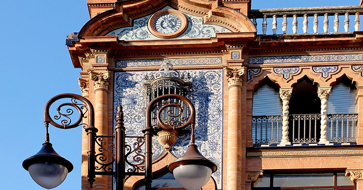 Sevilla Spain. a beautiful tiled building in the shopping district