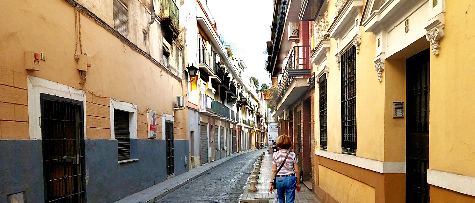 Sevilla Spain. Winding and narrow cobblestone streets There's a lot to explore in the old Centro Historico