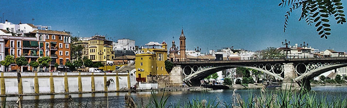 Sevilla Spain. Isabel II bridge, popularly called Puente Triana, was built in 1847-1852 by the French engineers Bernadet and Steinacher